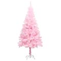 vidaXL Osvetlený umelý vianočný stromček s guľami, ružový 180 cm, PVC