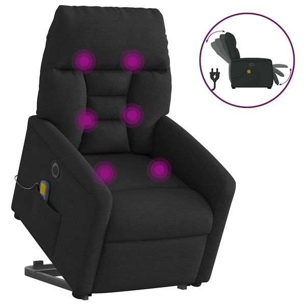vidaXL Zdvíhacie a sklápacie elektrické masážne kreslo, čierne, látka