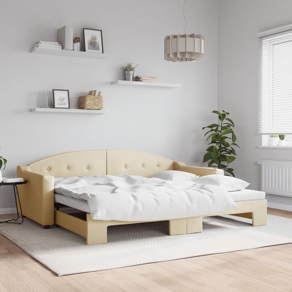 vidaXL Denná posteľ s rozkladacou posteľou krémová 90x200 cm látka