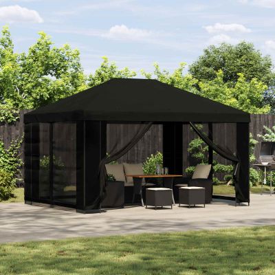 vidaXL Altánok so stenami 4 × 3 m Čierna Polyester a oceľ 190 gsm