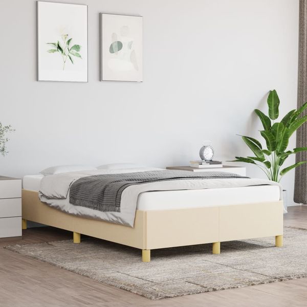 vidaXL Posteľ bez matraca krémová 120x200 cm látka