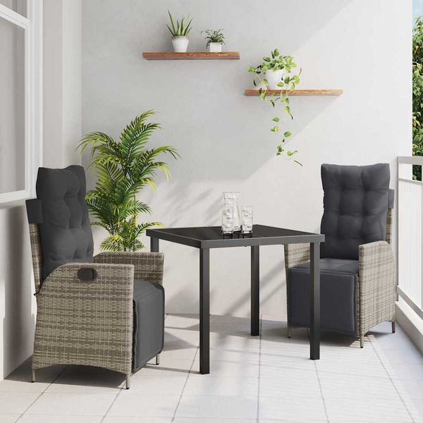 vidaXL Záhradný jedálenský set s vankúšom 3 pcs Sivá polyratan