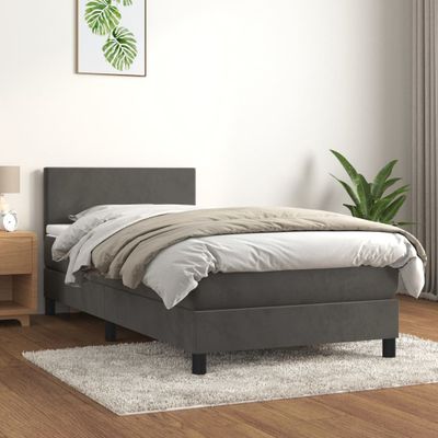 vidaXL Posteľný rám boxspring s matracom tmavosivý 80x200 cm zamat