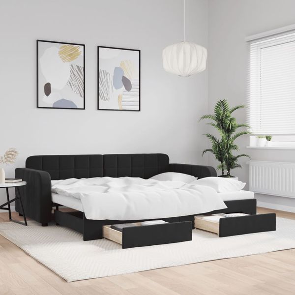 vidaXL Rozkladacia denná posteľ so zásuvkami čierna 90x200 cm zamat