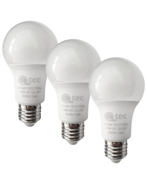 LED žiarovky 11W/1055lm/A60/E27 teplá biela 3 PACK Qtec