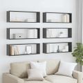 vidaXL Nástenné police 6ks, lesklé sivé 80x15x26,5cm, kompozitné drevo
