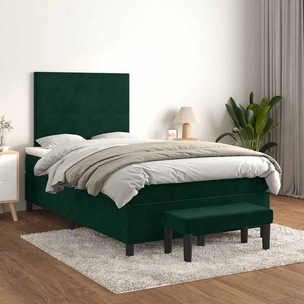 vidaXL Posteľný rám boxsping s matracom tmavozelený 120x200 cm zamat