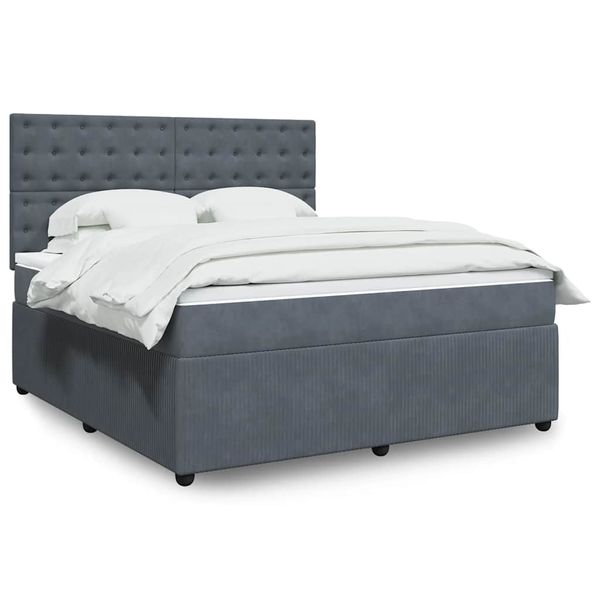 vidaXL Posteľný rám boxspring s matracom tmavosivý 180x200 cm zamat