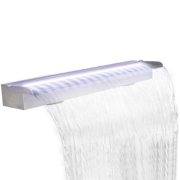 Obdĺžniková bazénová fontána/vodopád s LED, nehrdzavejúca oceľ 150 cm