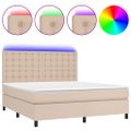 vidaXL Boxspring posteľ matrac a LED kapučínová 180x200 cm umelá koža