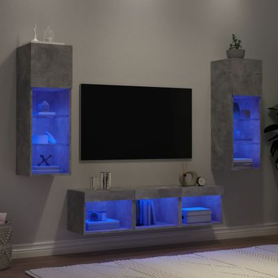 vidaXL 5-dielne TV nástenné skrinky s LED betónovo sivé kompozit.drevo