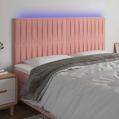 vidaXL Čelo postele s LED ružové 180x5x118/128 cm zamat