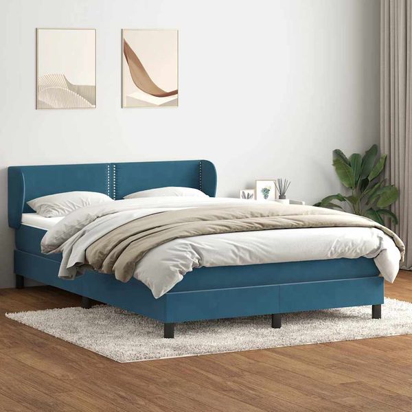 vidaXL Posteľný rám boxsping s matracom tmavomodrý 140x210 cm zamat