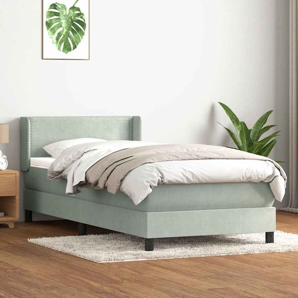 vidaXL Posteľný rám boxsping s matracom bledosivý 90x220 cm zamat