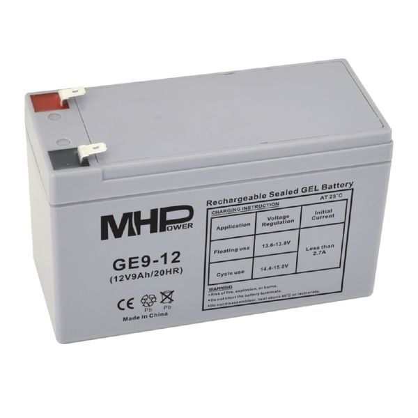 MHPower GE9-12 Gélový akumulátor 12V/9Ah, Faston F2 - 6,3mm, Deep Cycle