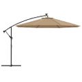 vidaXL Závesný záhradný slnečník s LED, kovová tyč 350 cm, sivohnedý