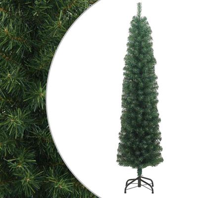vidaXL Úzky umelý vianočný stromček so stojanom, zelený 210 cm, PVC