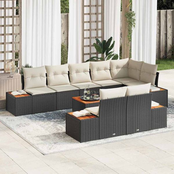 vidaXL Súprava záhradných pohoviek s vankúšom 9 pcs Čierna Poly ratan