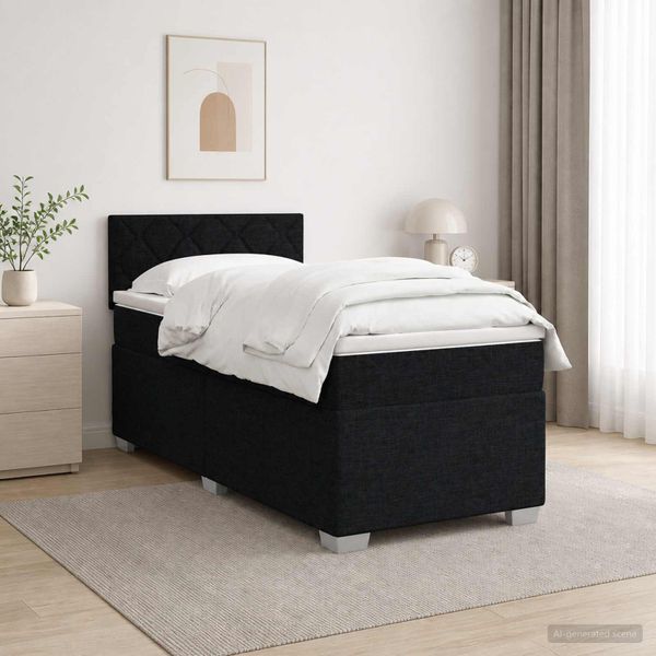 vidaXL Posteľ s boxspringom a matracom a LED Čierna 90 x 190 cm Látka