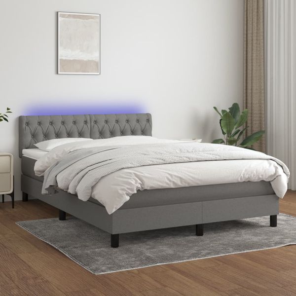 vidaXL Posteľ boxsping s matracom a LED tmavosivá 140x190 cm látka