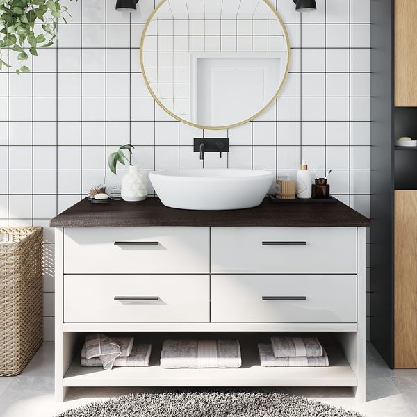 vidaXL Kúpeľňová doska tmavohnedá 100x50x(2-4) cm ošetrený masív