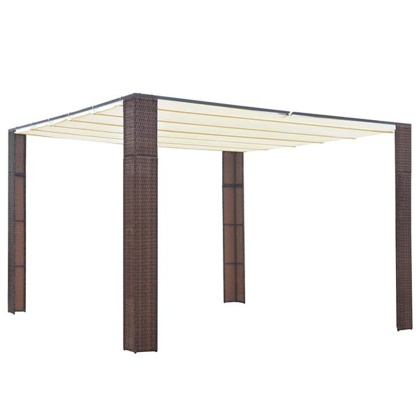 vidaXL Polyratanový altánok so strechou 300x300x220 cm hnedo-krémový