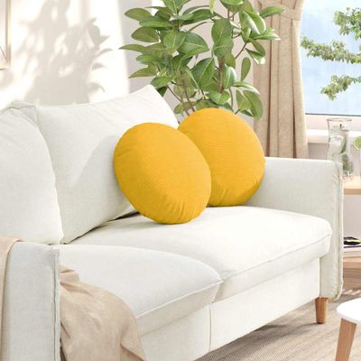 vidaXL Vankúše na sedenie 2 pcs Svetložltá Ø 40 cm Kordúrová tkanina