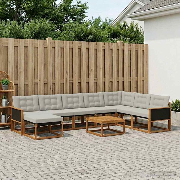 vidaXL Záhradná súprava gaučov s vankúšom 9 pcs Prírodná a svetlosivá