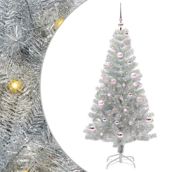 vidaXL Vianočný stromček s 150 LED-i so stojanom Strieborná 150 cm PET