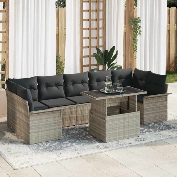 vidaXL Súprava záhradných pohoviek 8 pcs Svetlosivá polyratan