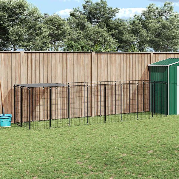 vidaXL Koterec pre psy čierny 4,84 m² oceľ