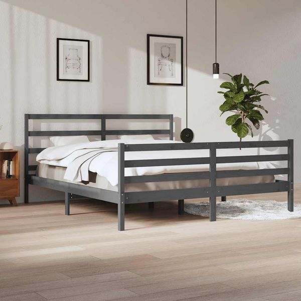 vidaXL Posteľný rám sivý borovicový masív 200x200 cm