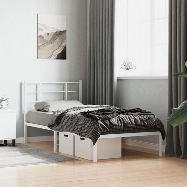 vidaXL Kovový rám postele s čelom biely 90x200 cm