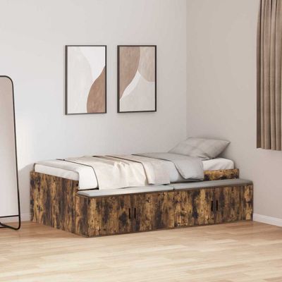 vidaXL Rám postele so zásuvkou Dymová dub 90 x 200 cm Kompozitné drevo