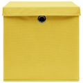 vidaXL Úložné boxy s vekom 4 ks, žlté 32x32x32 cm, látka