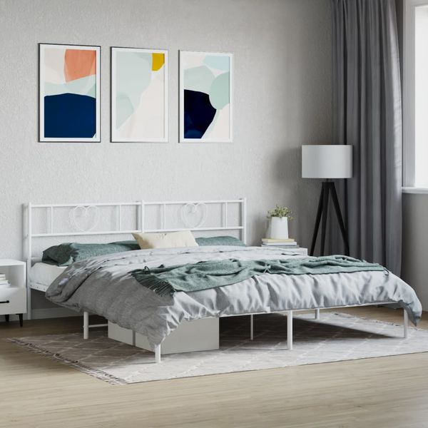 vidaXL Kovový rám postele s čelom biely 200x200 cm