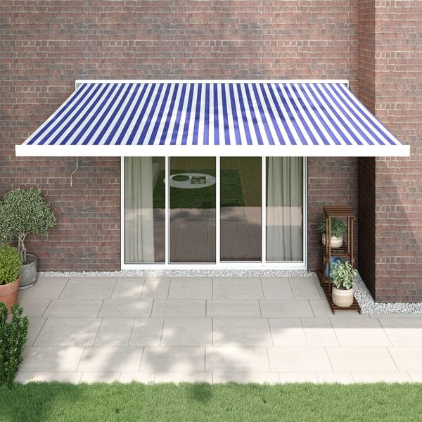 VidaXL Zaťahovacia markíza modrá a biela 4,5x3 m látka a hliník