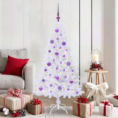 vidaXL Umelý vianočný stromček s 150 LED-i Biela 150 cm PVC a oceľ
