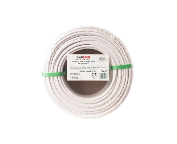 Koaxiálny kábel CONO-TECH RG6 NS100TRI, 1mm, CU/AL, Trishield, PVC, 6,8mm, 100m, fólia Koaxiální kabel CONO-TECH  RG6 NS100TRI , 1mm, CU/AL , Trishield, PVC, 6,8mm, 100m, fólie