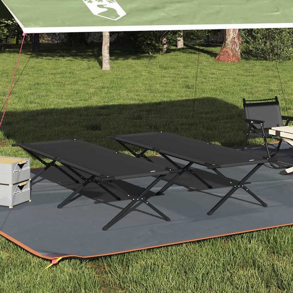 vidaXL Skladacia kempingová posteľ 2 pcs Čierna 210 x 80 x 46 cm