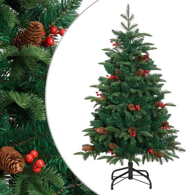 vidaXL Umelý výklopný vianočný stromček so šiškami a bobuľami 150 cm