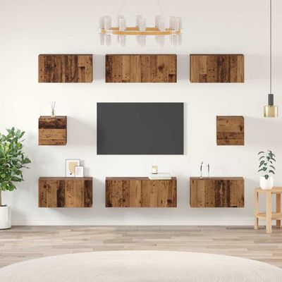 vidaXL Zostava TV skriniek Nástenný 8 pcs Staré drevo Kompozitné drevo