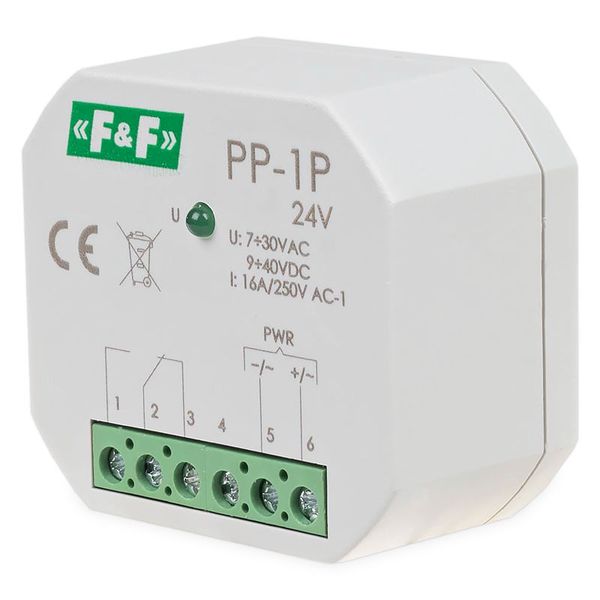 Relé elektromagnetické F&F PP-1P/24, 1× NO/NC, 24V AC/DC, 16A, do krabice