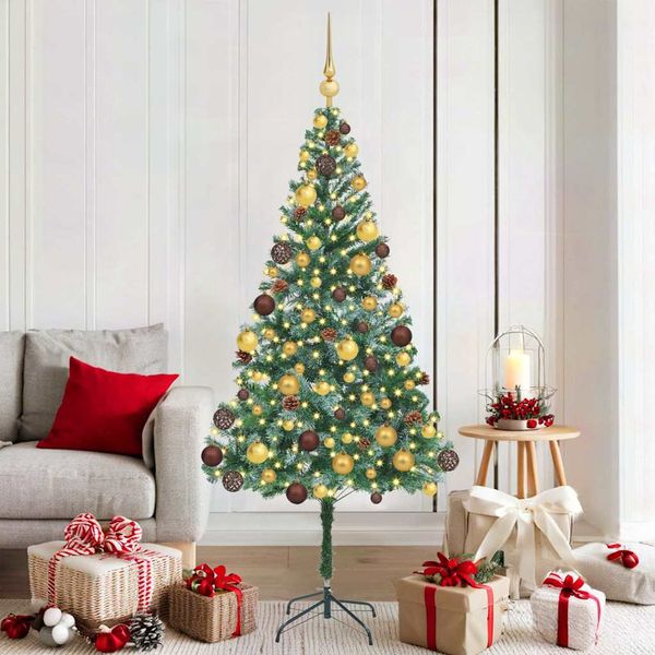 vidaXL Umelý vianočný stromček s 300 LED-i Zelená 180 cm PVC a oceľ