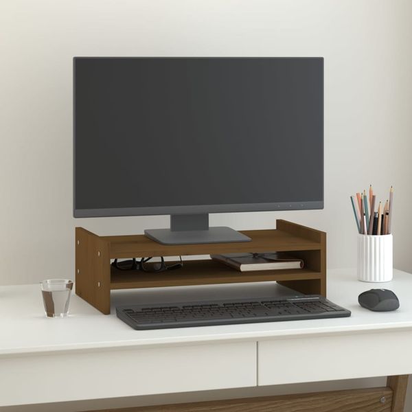 vidaXL Stojan na monitor medovo-hnedý 50x27x15 cm masívna borovica