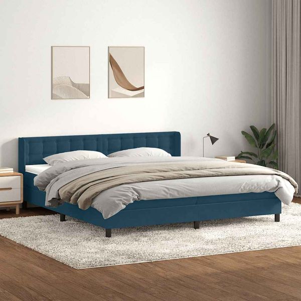 vidaXL Box Spring Posteľ s matracom Tmavomodrá 180x220 cm Zamat