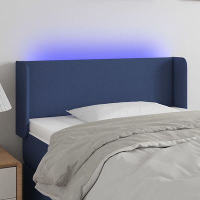 vidaXL Čelo postele s LED modré 103x16x78/88 cm látka