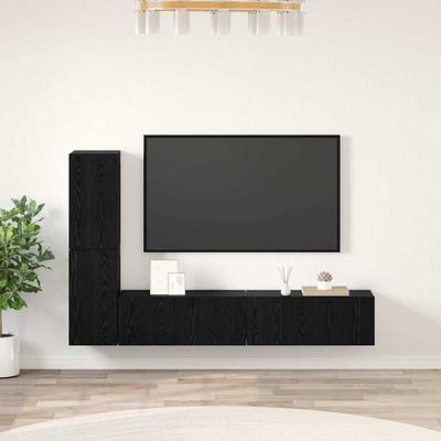 vidaXL Nástenný TV kabinet Nástenný 2 pcs Čierny dub Kompozitné drevo