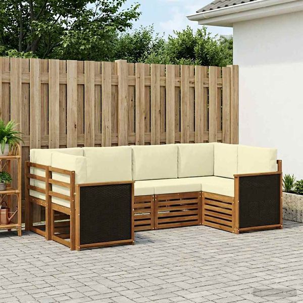vidaXL Sada rohových gaučov s vankúšom 5 pcs Prírodná a krémová