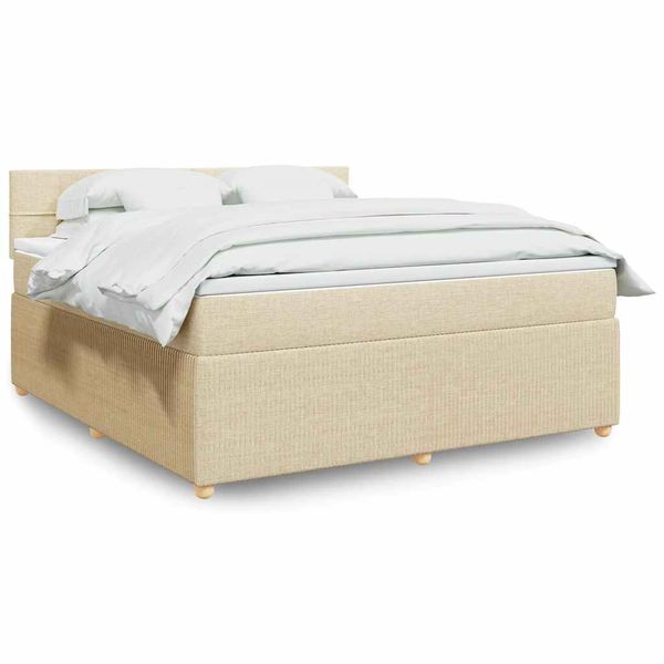 vidaXL Posteľný rám boxspring s matracom krémový 180x200 cm látka